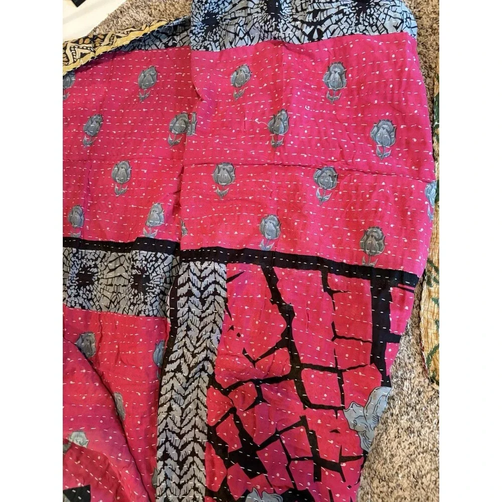 boho Kantha Quilt Throw Vintage Bedspread reversible throw 2 With 4 Patterns